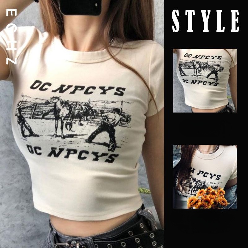 Áo Baby Tee Thun Croptop Nữ Tay Ngắn Dáng Ôm Màu Trắng In Họa Tiết Thời Trang Mùa Hè Kiểu