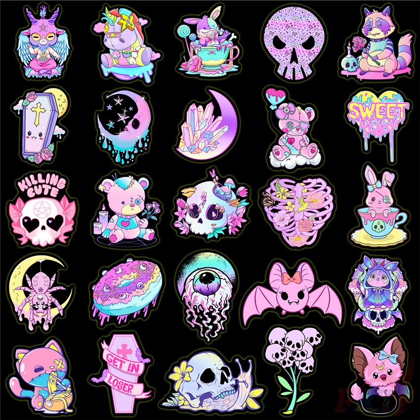 ❉ Vòng Cổ Màu Tối Phong Cách Gothic Cổ Điển Set 04 Sticker Dán Trang Trí Hình Kinh Dị Nghệ Thuật 04 ❉ Bộ 50 Sticker Chống Thấm Nước Họa Tiết Doodle Hợp Thời Trang