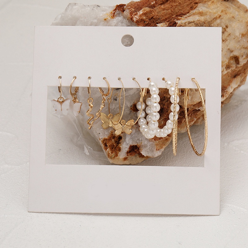 Ygt Khuyên Tai Vòng Hình Bướm Màu Vàng / Bạc Đính Ngọc Trai / Rắn Bằng Resin Thời Thượng
