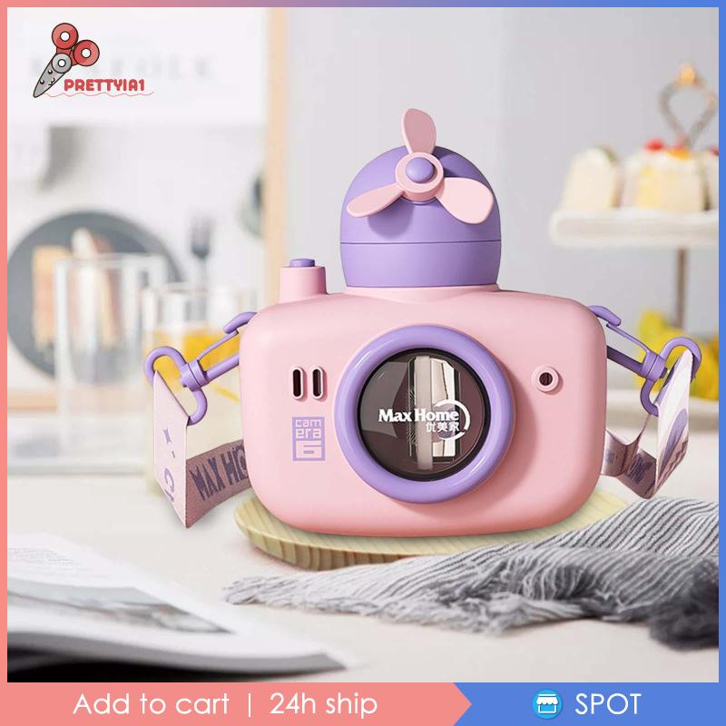 Bình Nước Hình Máy Ảnh Dung Tích 550ml Có Ống Hút Và Dây Đeo Cho Bé