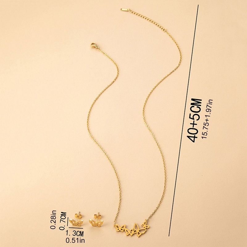 Bộ Vòng cổ + Bông Tai Hình Bướm Bằng Thép Không Gỉ Dễ Thương Cho Nữ