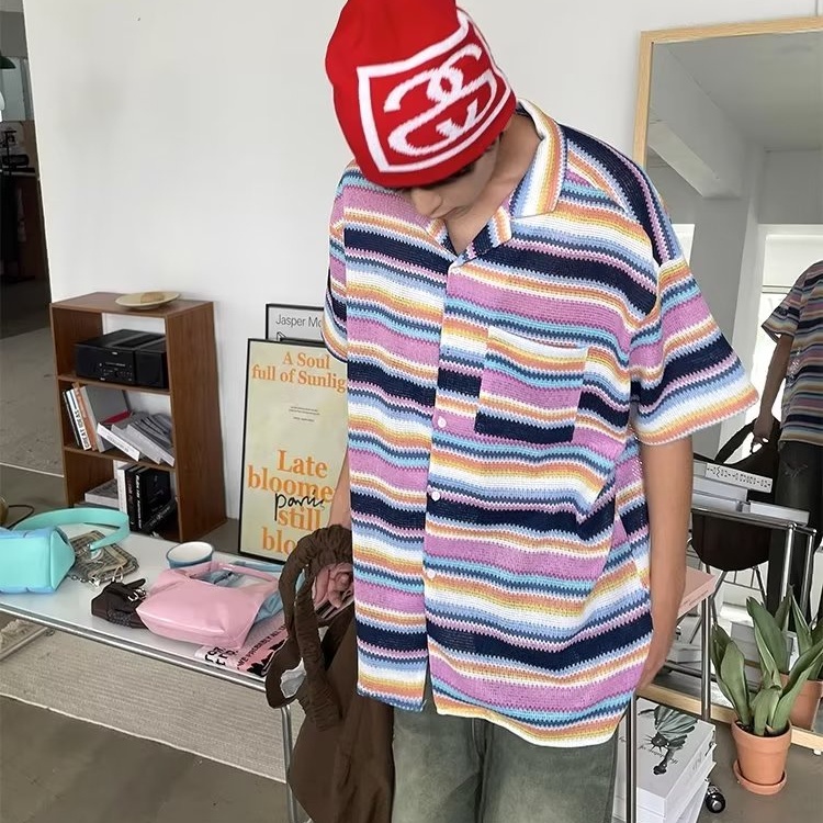 Oro 'S Shop Áo Sơ Mi Tay Ngắn Phong Cách Đường Phố Retro Mỹ Thời Trang Cho Nam