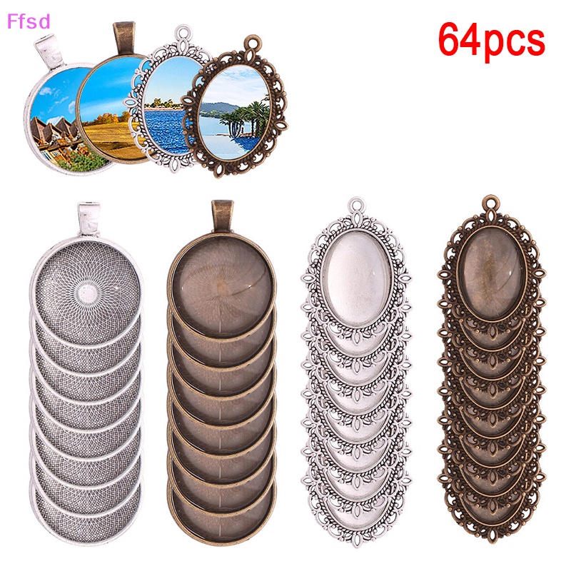 Bộ 64 Món Khay Làm Trang Sức Đế Tròn / Oval Bằng Thủy Tinh DIY
