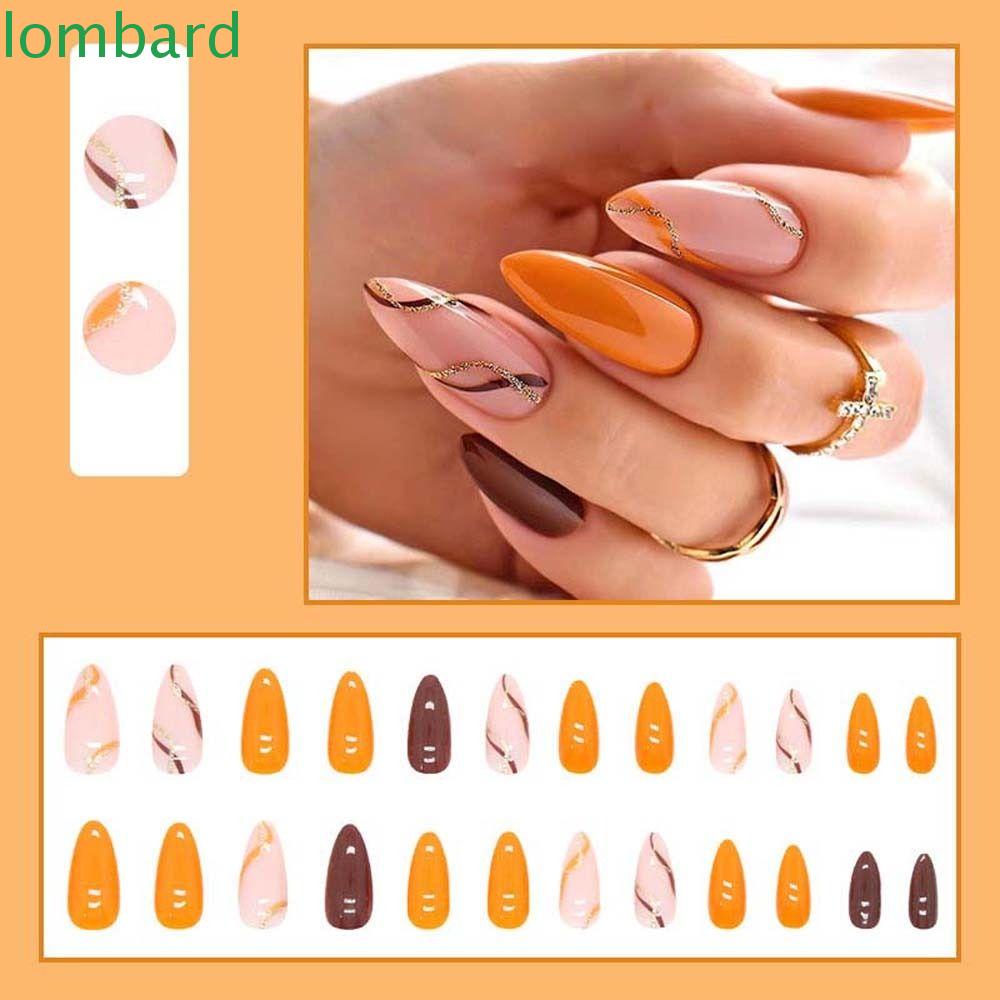 LOMBARD Móng Tay Giả Che Phủ Toàn Diện Tháo Rời Được Họa Tiết Hoa Dành Cho Bạn Nữ