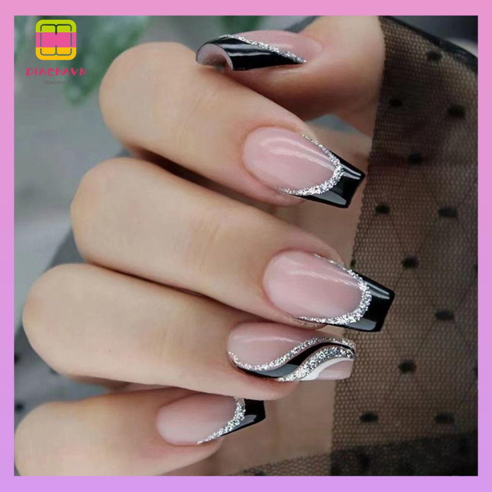 DIACHAVN Bộ 24 Móng Tay Giả Che Phủ Toàn Diện Phong Cách Pháp