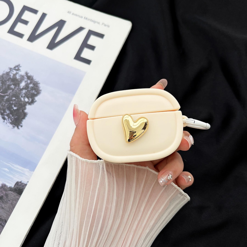 Vỏ Bảo Vệ Hộp Sạc Tai nghe không dây AirPods 1 / 2 / 3 Gen Pro2 2022 Bằng Silicon Mềm Chống Rơi Hình Trái Tim Có Móc Treo DIY