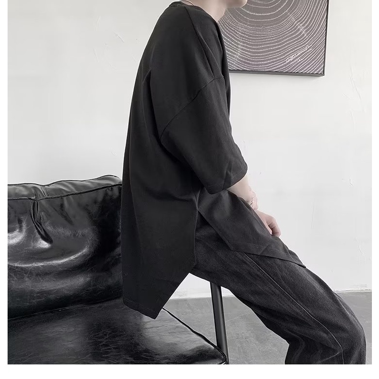 Áo Thun Nam Tay Ngắn Xẻ Tà Phong Cách Yohji Yamamoto Cao Cấp Niche Sense Six-Three