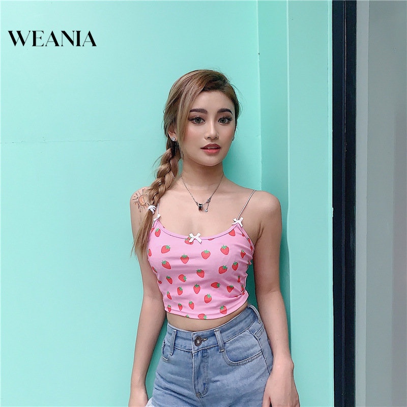 Áo Tank Top In Họa Tiết Dâu Tây Ngọt Ngào Thời Trang Mùa Hè Cho Bạn Gái