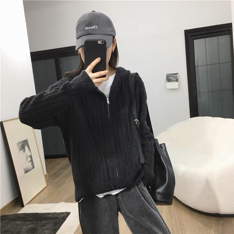 Áo Khoác cardigan Có Nón Dáng Rộng Và Khóa Kéo Thời Trang Thu Đông 2023 Mới