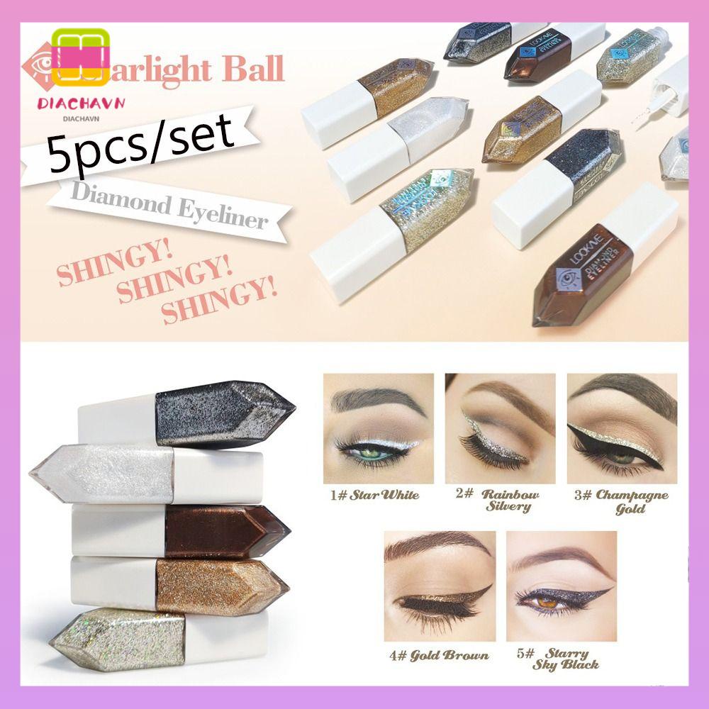 DIACHAVN Set 5 Bút Kẻ Mắt Dạng Lỏng Ánh Kim Tuyến Lấp Lánh Không Thấm Nước Nhanh Khô