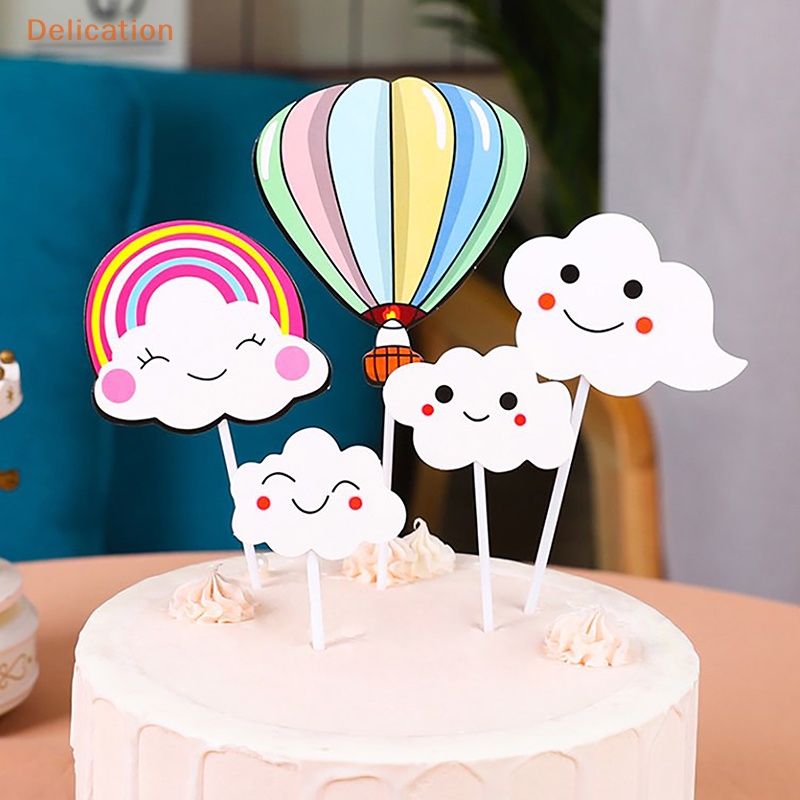 [Delication] Thẻ Cắm Trang Trí Bánh Cupcake Mini Hình Đám Mây Đầy Màu Sắc Cho Tiệc Sinh Nhật Trẻ Em