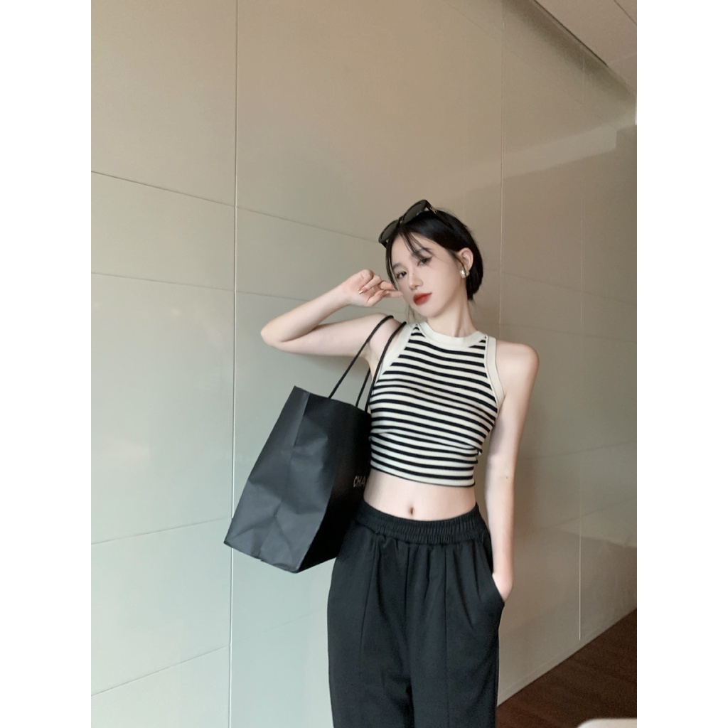 Áo Dệt Kim Hai Dây Ôm Dáng Họa Tiết Kẻ Sọc Thời Trang Mùa Hè Cho Nữ