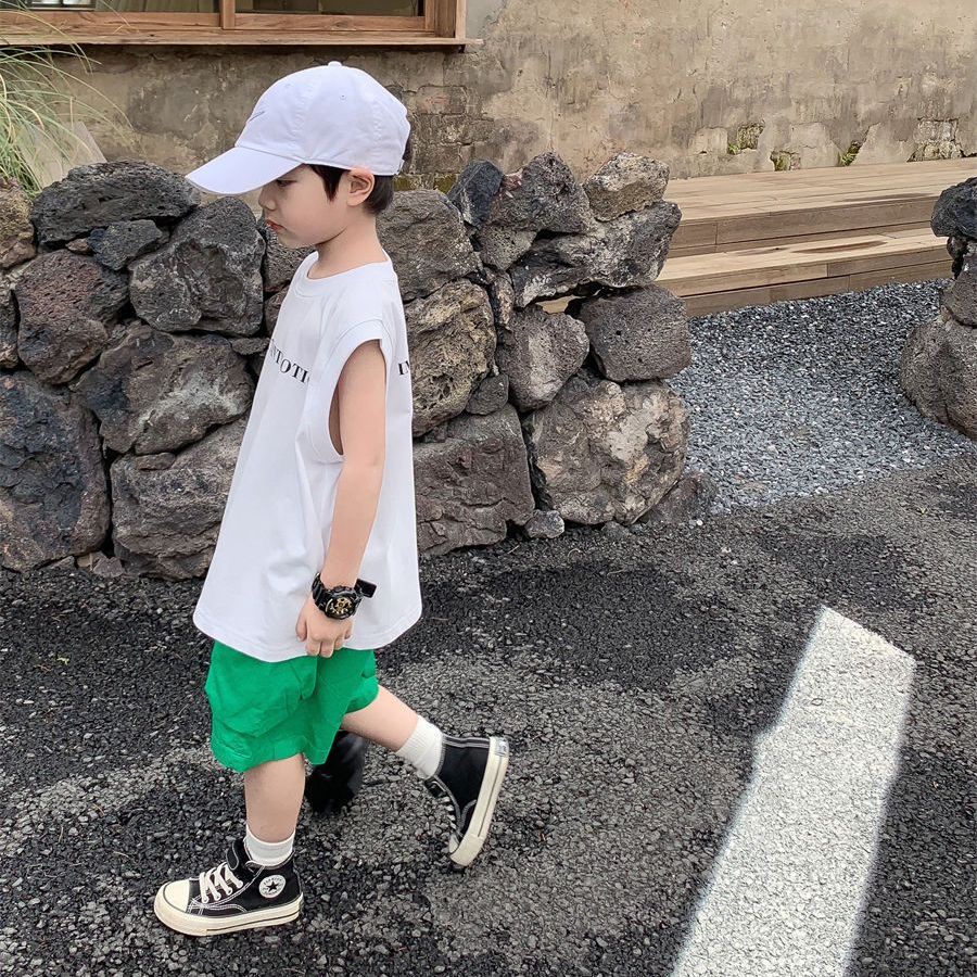 Áo Thun Cotton Sát Nách Dáng Rộng Thoải Mái Phong Cách Hàn Quốc Thời Trang Mùa Hè Cho Bé Trai