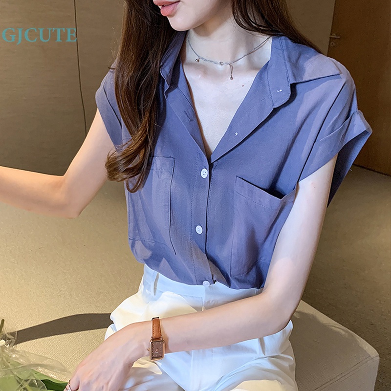 Áo Sơ Mi Không Tay Dáng Rộng Màu Trơn Có Túi Thời Trang Thường Ngày Cho Nữ