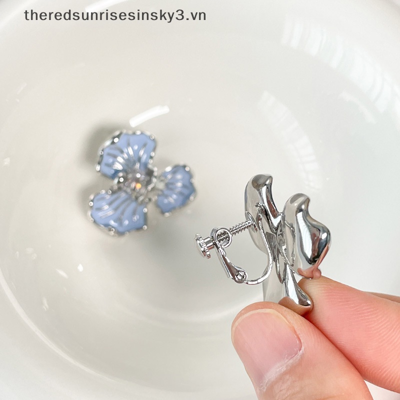 Bông Tai Hình Hoa Đính Pha Lê Màu Xanh Dương Phong Cách Hàn Quốc Cổ Điển Thời Trang Cho Nữ