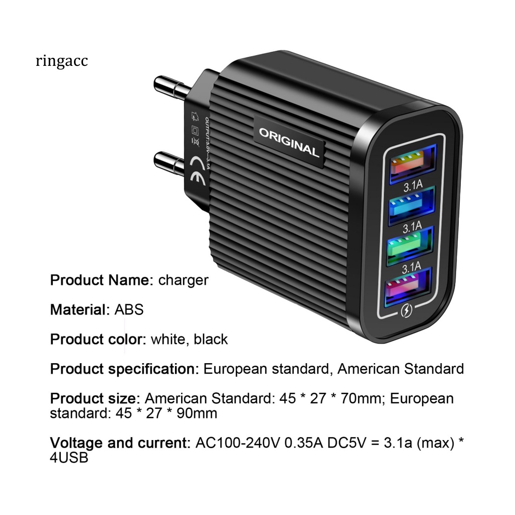 Tẩu Sạc Nhanh 4 Cổng USB Cho Điện Thoại