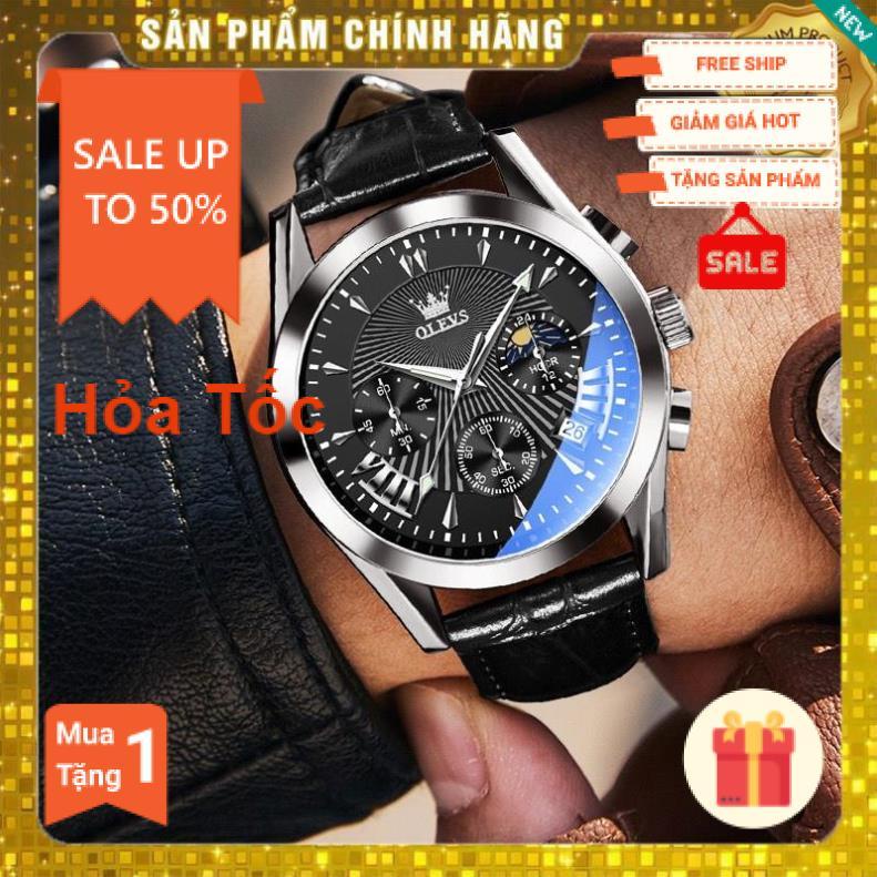 Đồng hồ nam chính hãng OLEVS 2876 dây da bò chống vô nước sâu hiệu ứng phát sáng