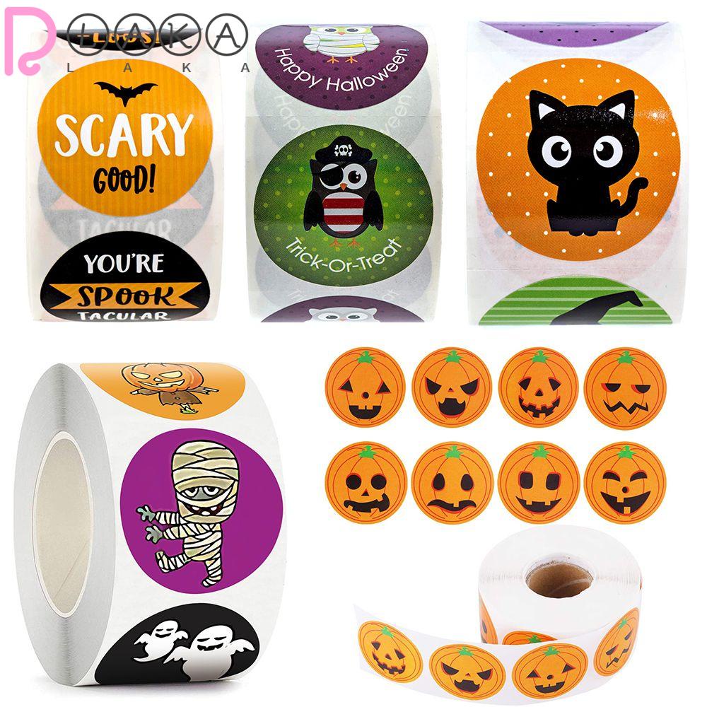 LAKAMIER Cuộn 500 Nhãn Dán Trang Trí Túi Kẹo Phong Cách Halloween