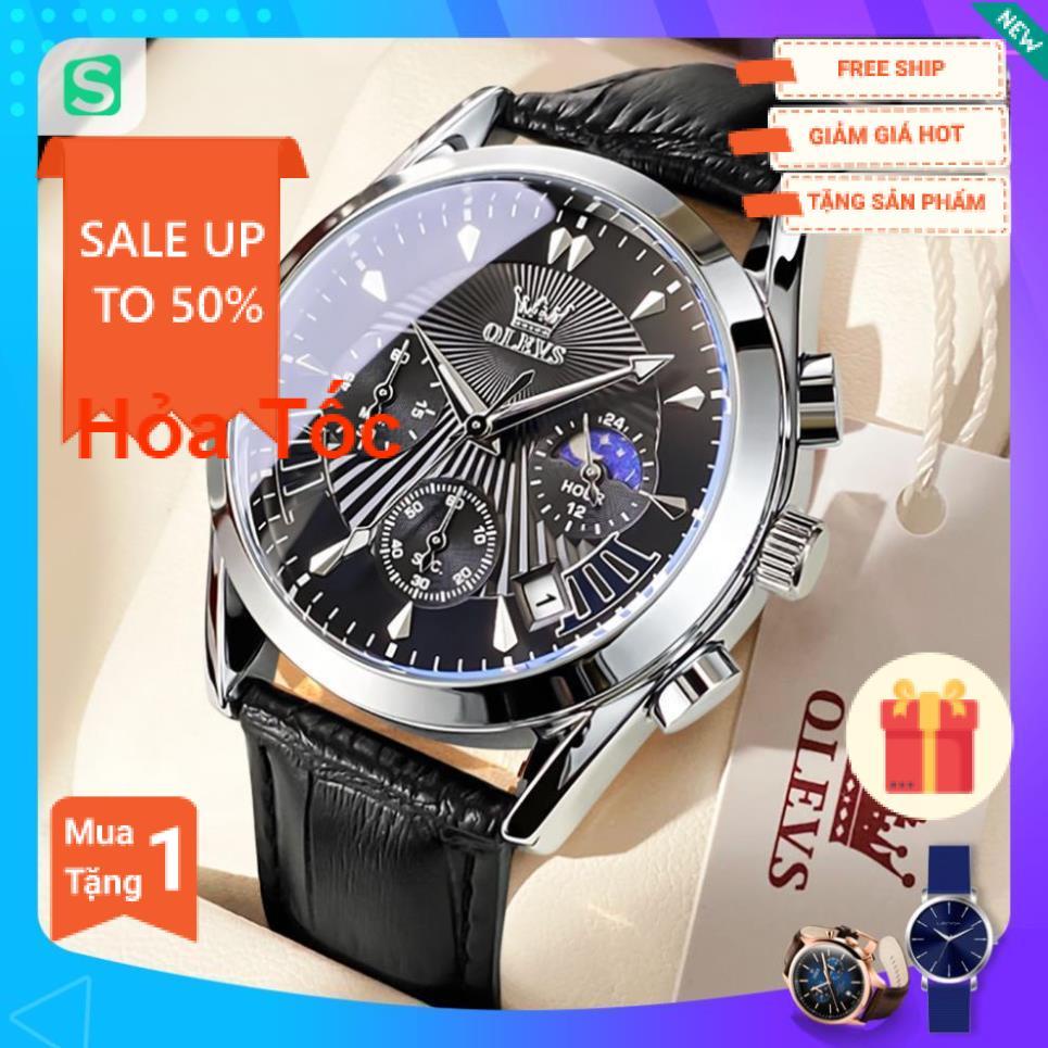 Đồng hồ nam chính hãng OLEVS 2876 dây da bò Chống thấm nước sâu hiệu ứng phát sáng
