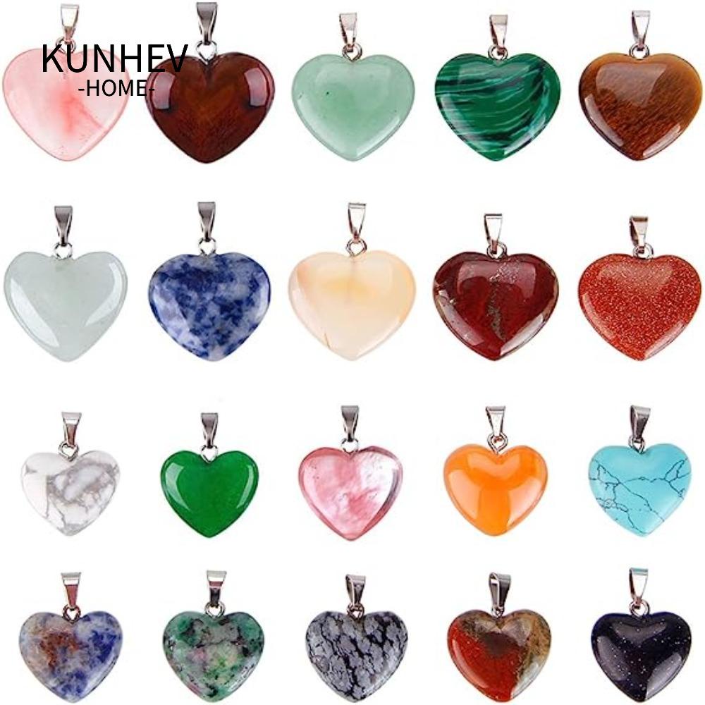 KUNHEV Bộ 20 Mặt Dây Chuyền Đá Hình Trái Tim 2 Kích Cỡ