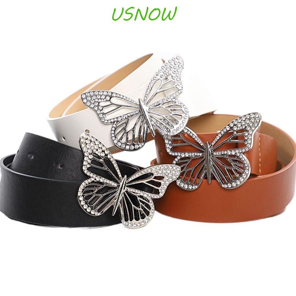USNOW Thắt Lưng Da PU Phối Khóa Kim Loại Hình Bướm Rỗng Y2k Tùy Chỉnh Phong Cách Punk Cho Nữ