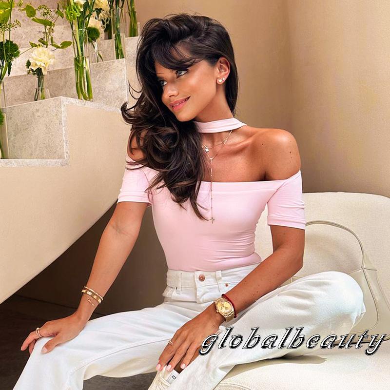 Bộ Áo Liền Quần Tam Giác Tay Ngắn Hở Vai Màu Sắc Trơn Dành Cho Nữ