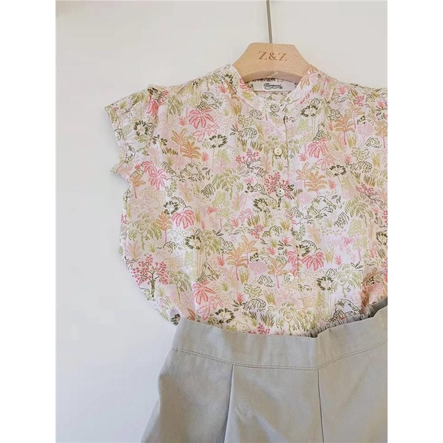 Bộ Áo Thun Tay Ngắn Và Quần Ngắn In Hoa Phong Cách Hàn Quốc Dễ Thương Thời Trang Mùa Hè Cho Bé Gái