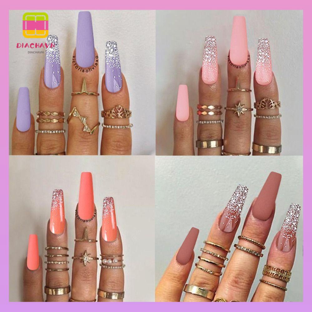 DIACHAVN Bộ 24 Móng Tay Giả Che Phủ Toàn Diện DIY