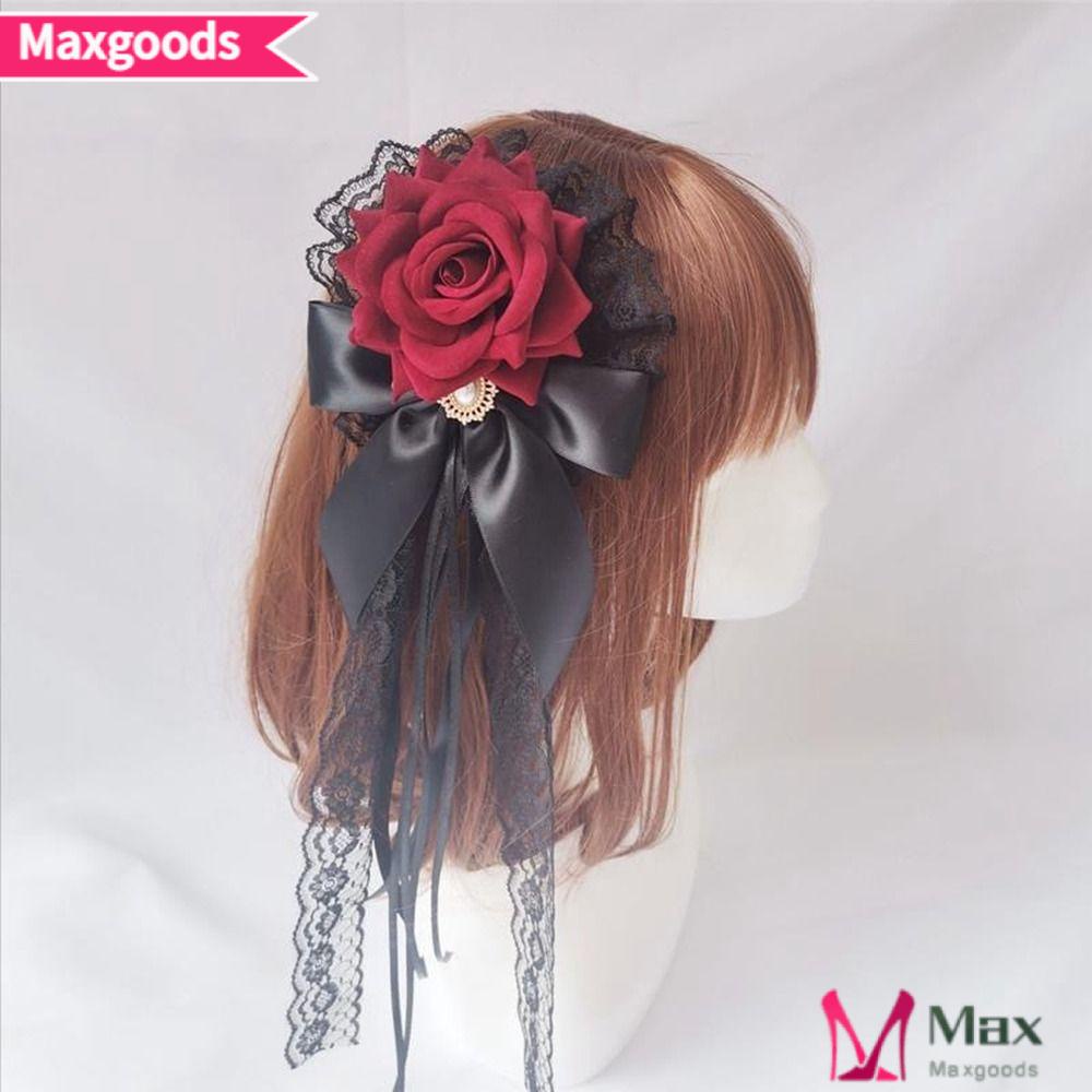 MAXG Trâm Cài Tóc Đính Nơ Ren Hoa Hồng Hóa Trang Thủ Công