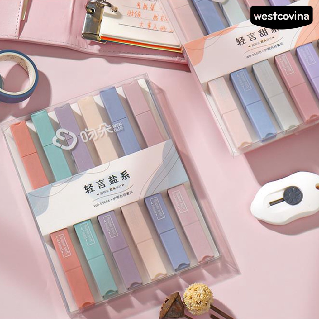 [WSTN]✎Set 6 Bút Lông Hai Đầu Ngòi Mềm Mại Màu Macaron Dễ Thương