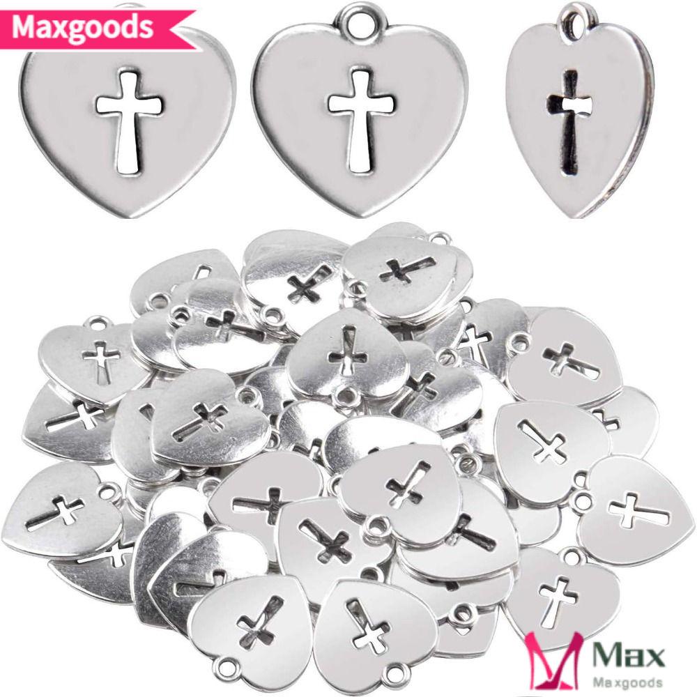 MAXG Bộ 100 Mặt Vòng cổ Hình Thánh Giá Trái Tim Kích Thước 17x16mm