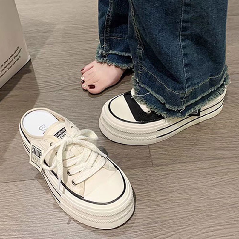 YAOLI  Giày Sandal Phong Cách Mới Vải Áo Khoác Ngoài Thời Trang Hàn Quốc Đế Dày Tăng Giày Dép Phù Hợp Với Tất Cả Các