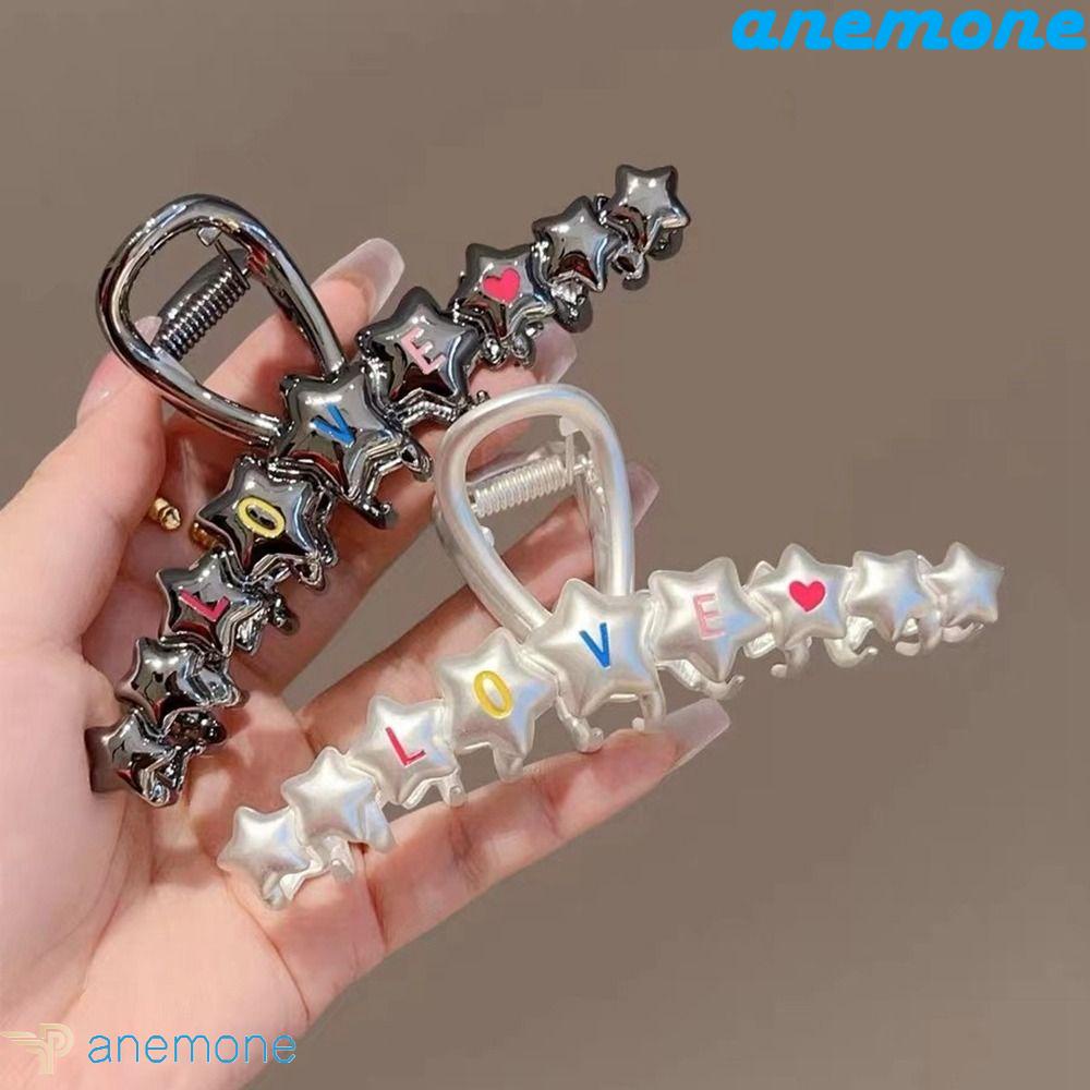 ANEMONE Kẹp Tóc Hình Ngôi Sao / Chữ Love / Cá Mập Bằng Hợp Kim Màu Bạc Cá Tính Phong Cách Kroean Đường Phố