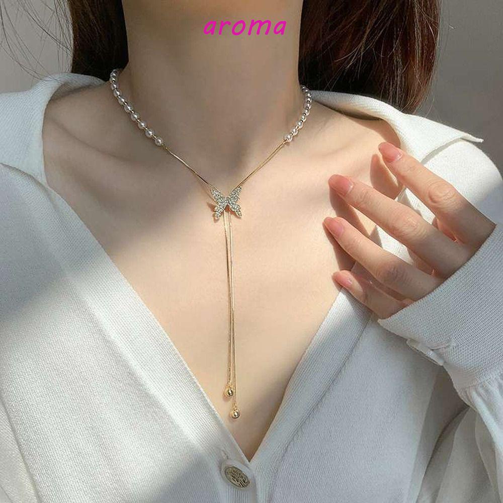 AROMA Vòng cổ Mặt Hình Bướm Đính Đá Thời Trang Cho Nữ