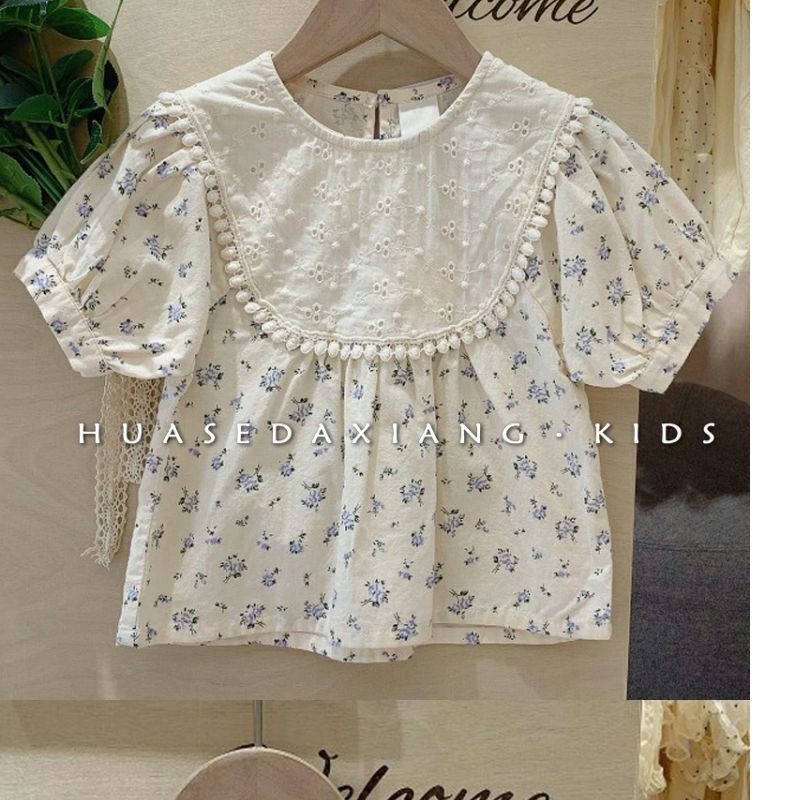 Áo Sơ Mi Tay Ngắn Cổ Peter Pan Thêu Hoa Thời Trang Mùa Hè 2023 Cho Bé Gái