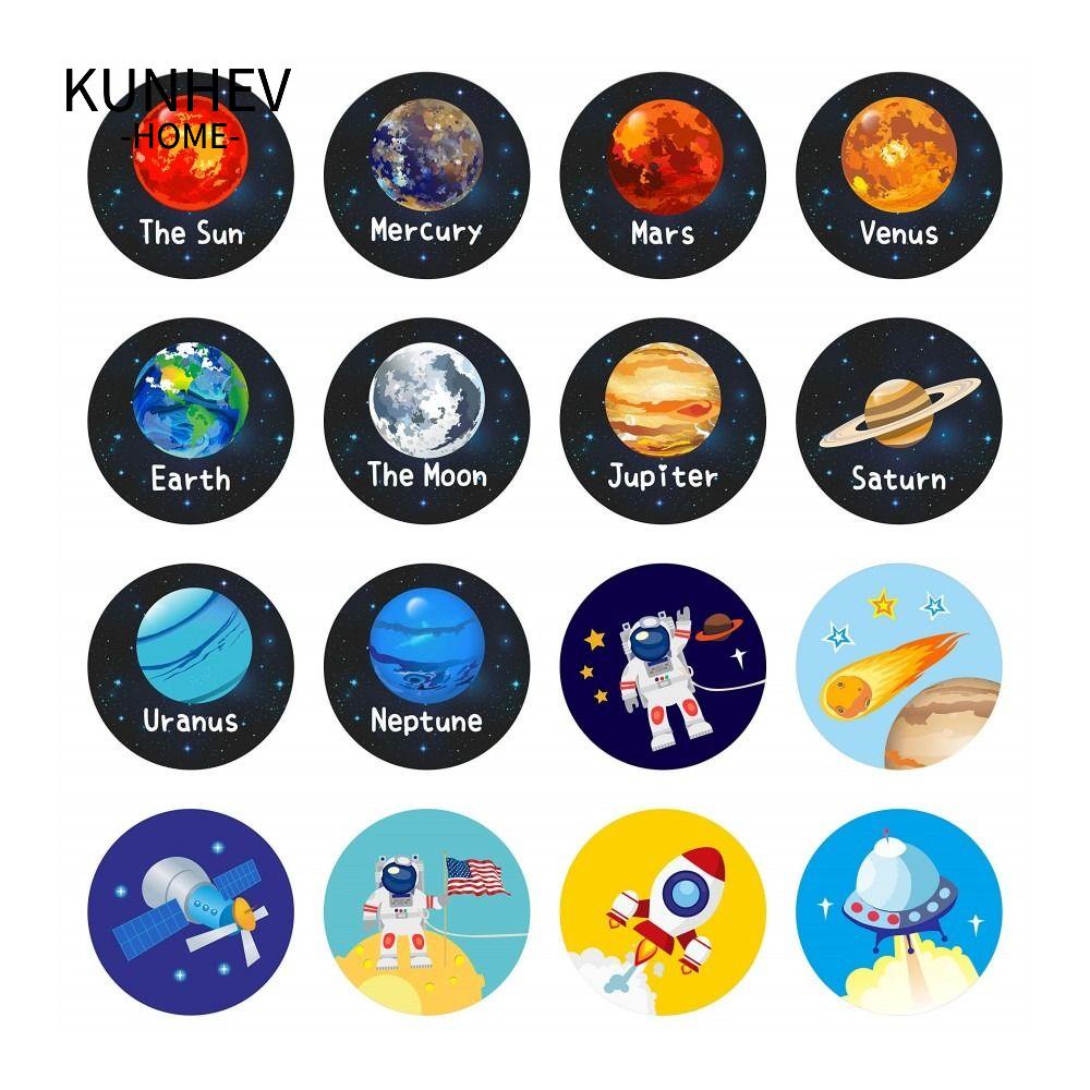 KUNHEV Nhãn Dán Trang Trí Túi Quà Hệ Mặt Trời Tự Dính Họa Tiết Phi Hành Gia 1.5 Inch