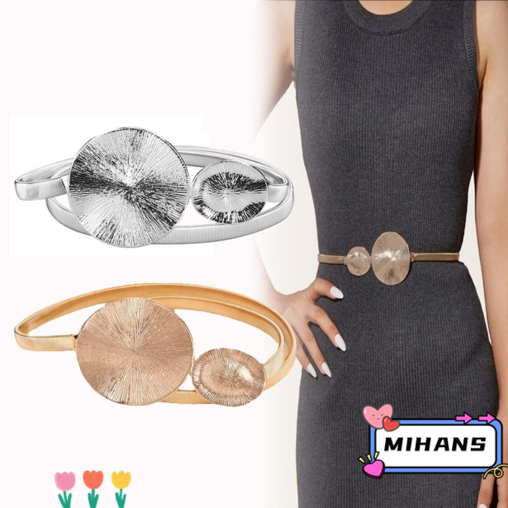 MIH Thắt Lưng Co Giãn Khóa Kim Loại Tròn Họa Tiết Chiếc Lá Thời Trang
