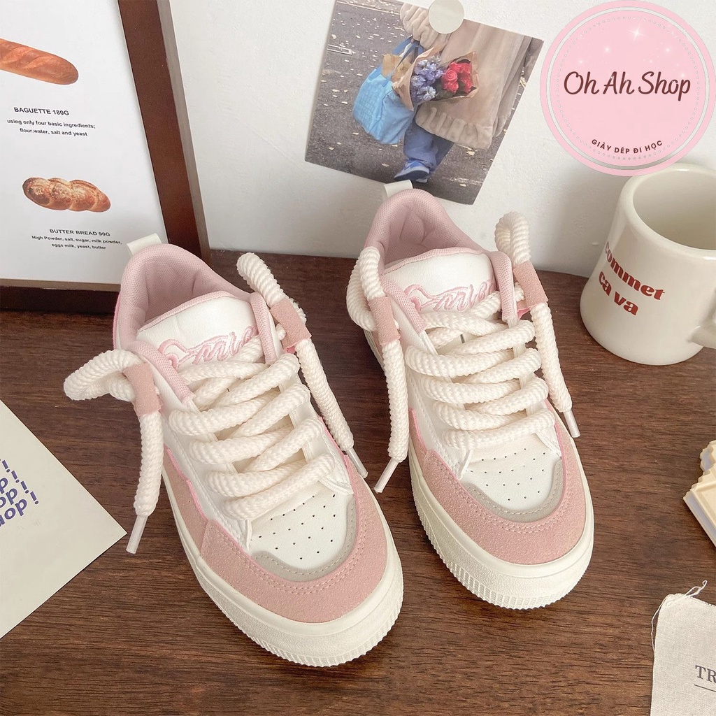 🍓  Giày Dây Thừng Màu Hồng Mũi Tròn Đi Học Giày Da Hàng Loại 1