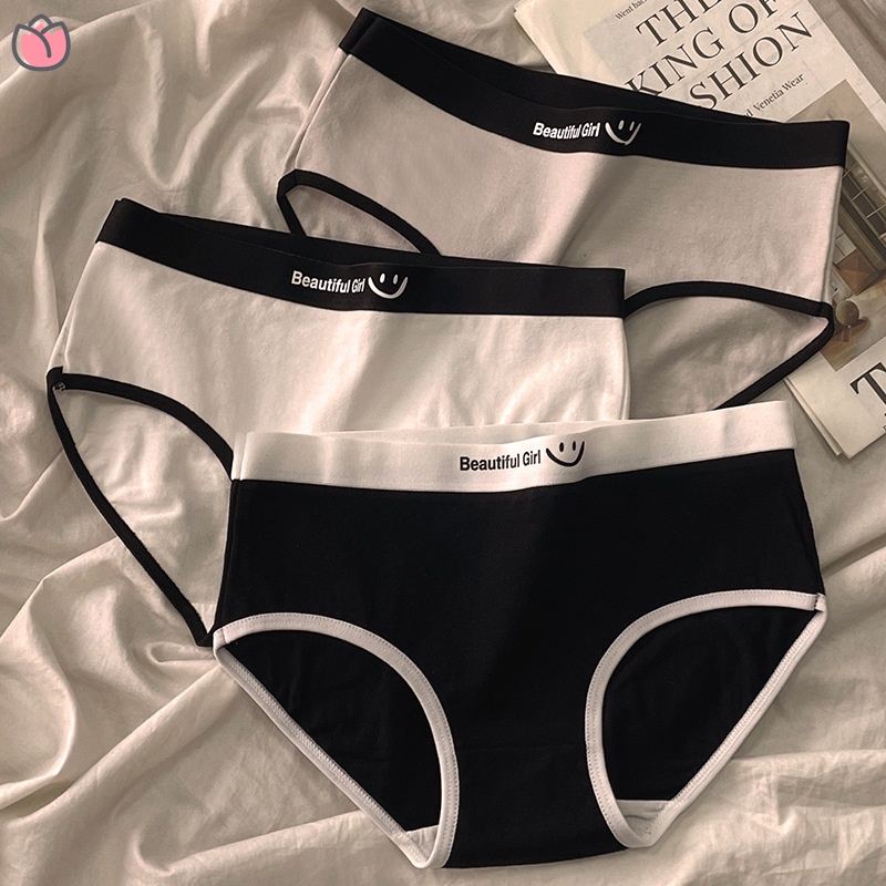 Quần Lót Cotton In Hình Mặt Cười Phong Cách Retro Nhật Bản Cho Nữ