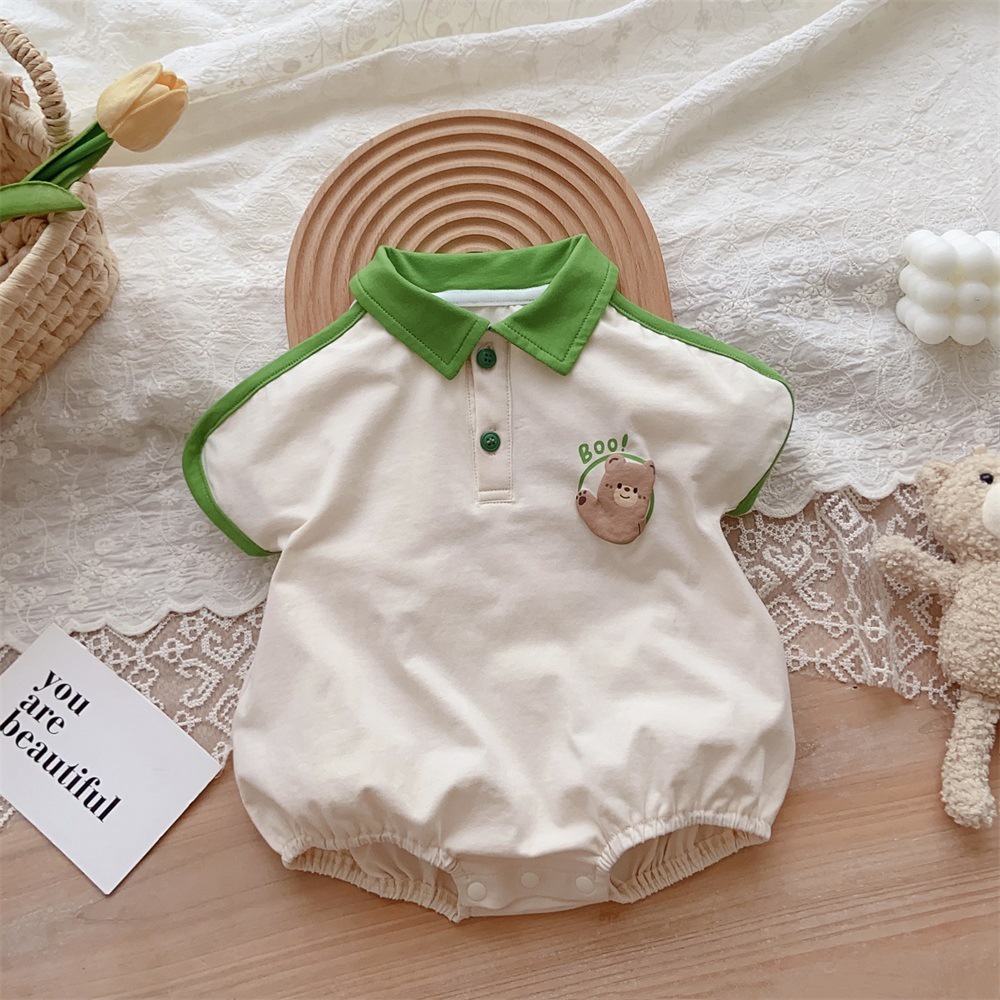 Bộ Áo Liền Quần Tam Giác Tay Ngắn Phong Cách Hàn Quốc Thời Trang Mùa Hè Đơn Giản Thoải Mái Cho Bé Trai Sơ Sinh