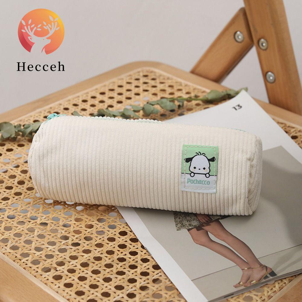 HECCEH Túi Đựng Bút Bằng Vải Nhung Kẻ Có Khóa Kéo Sáng Tạo