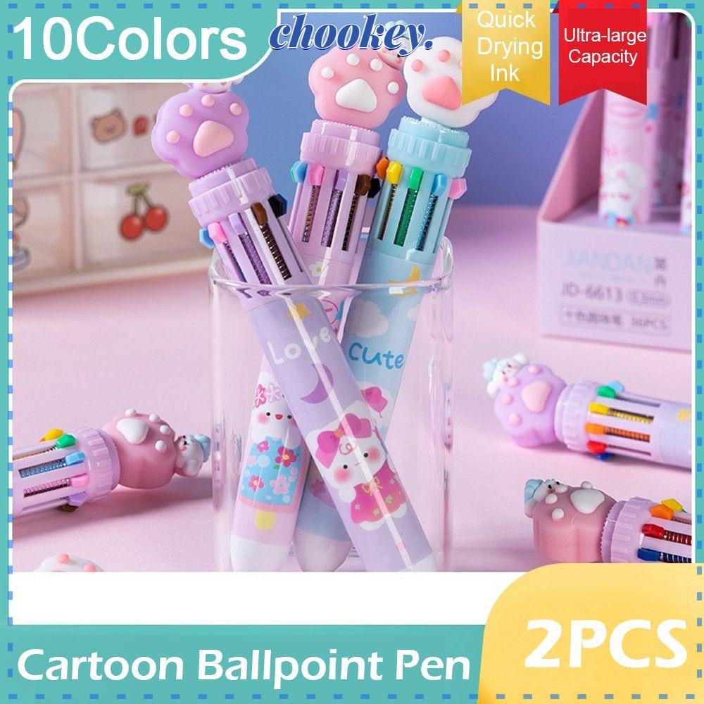 CHOOKEY Set 2 Bút Bi 10 Màu Hoạt Hình Xinh Xắn