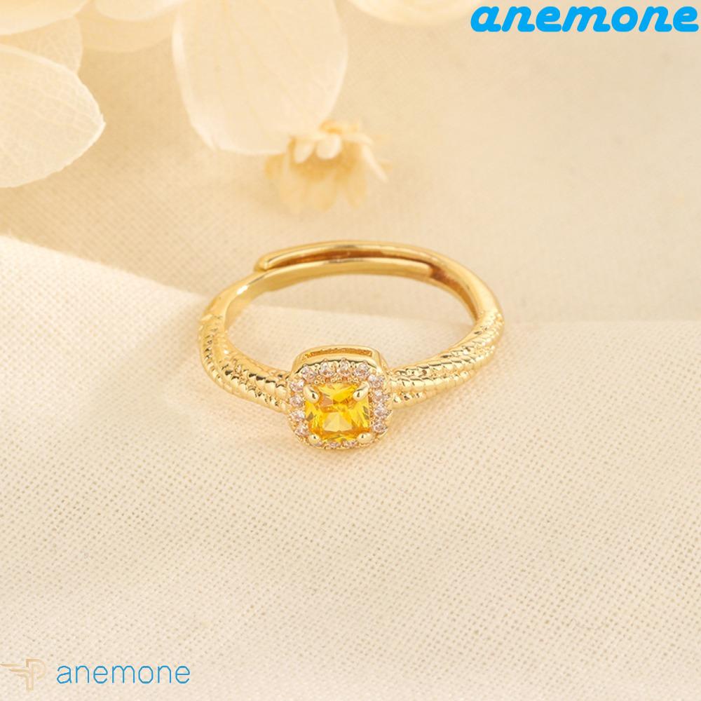 ANEMONE Nhẫn Đồng Thiết Kế Dạng Mở Hình Vuông Phong Cách Hàn Quốc Thời Trang