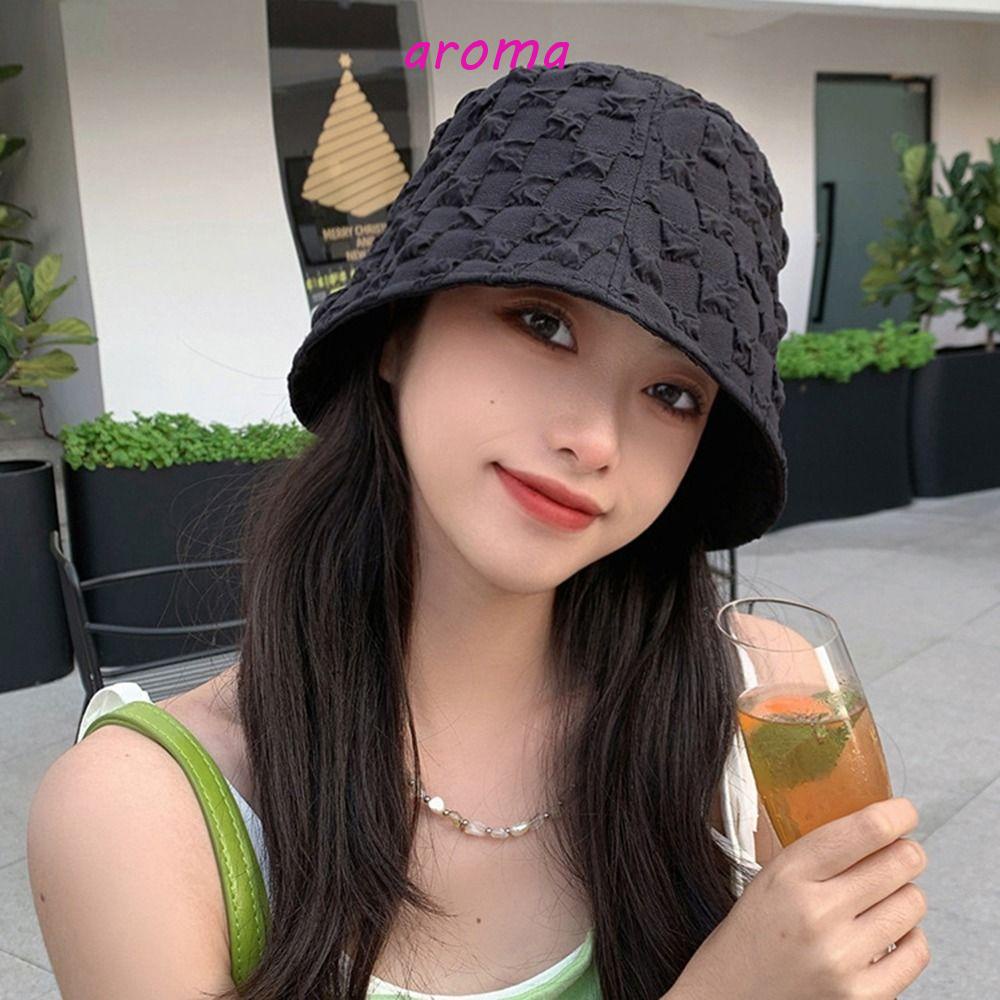 AROMA Nón Tai Bèo Mềm Họa Tiết Sọc Caro Phong Cách Hàn Quốc Cho Nữ