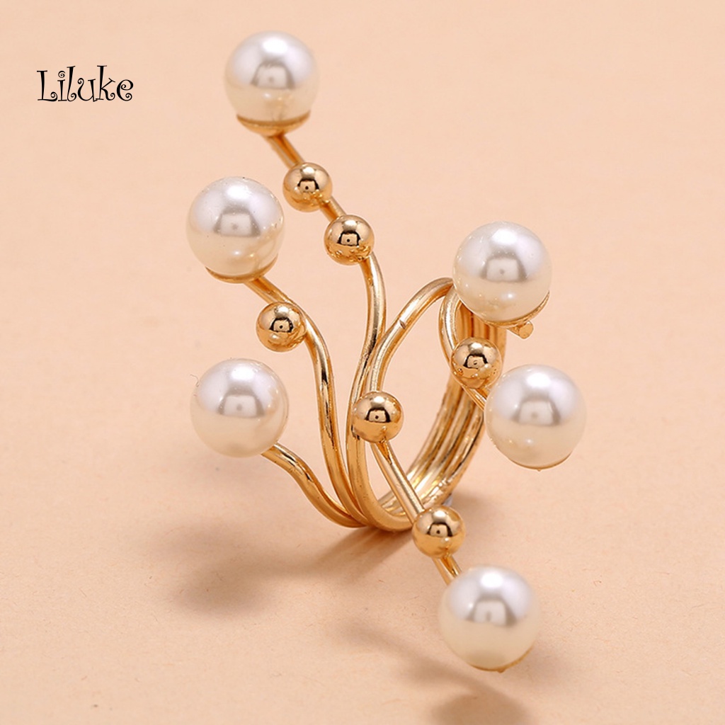 Nhẫn Hợp Kim Hở Hai Lớp Trang Trí Ngọc Trai Giả Thời Trang Cho Nữ