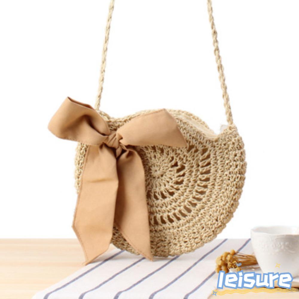 LEISURE Túi cói Đan Lát Hình Tròn Thời Trang Nữ Tính
