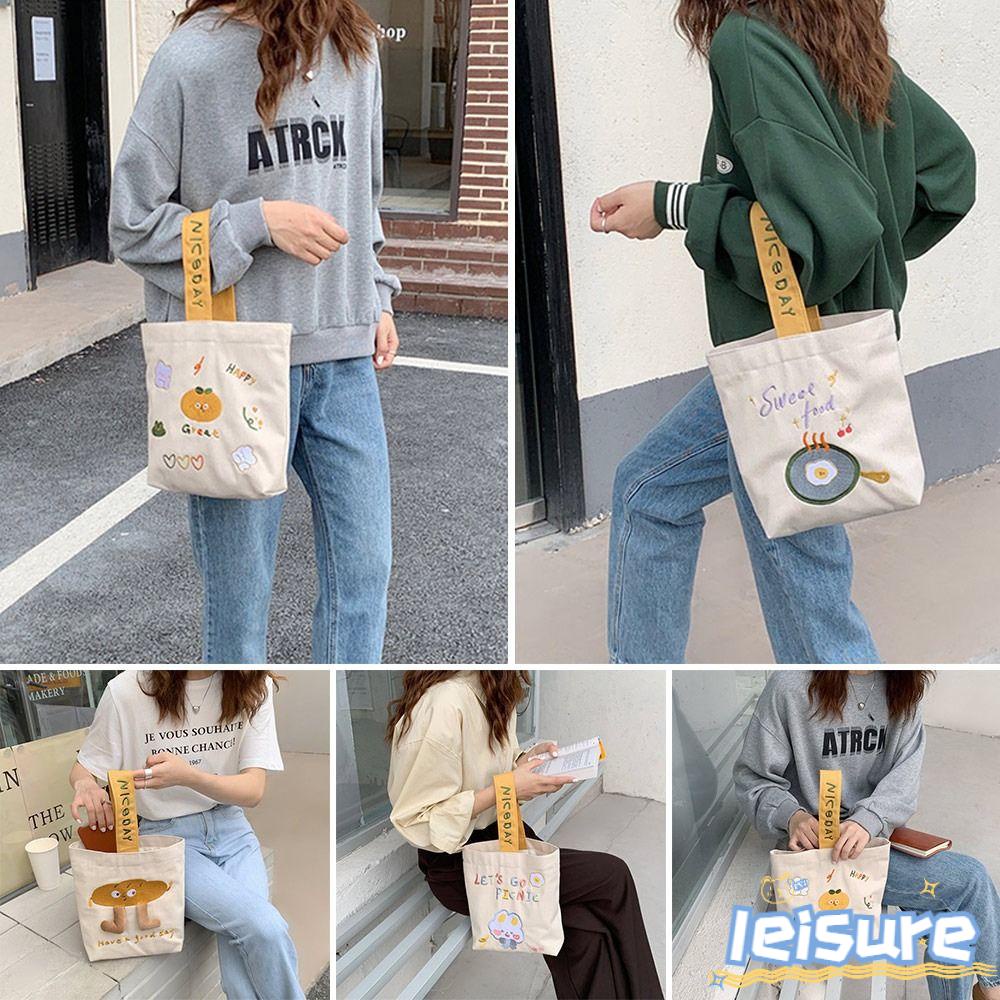 LEISURE Túi Đeo Vai Bằng Vải Canvas Thiết Kế Dễ Thương Thời Trang