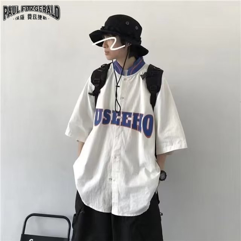 Áo Sơ Mi Đồng Phục Bóng Chày Tay Ngắn Dáng Rộng Phong Cách retro Nhật Bản Mùa Hè Cho Nam Và Nữ