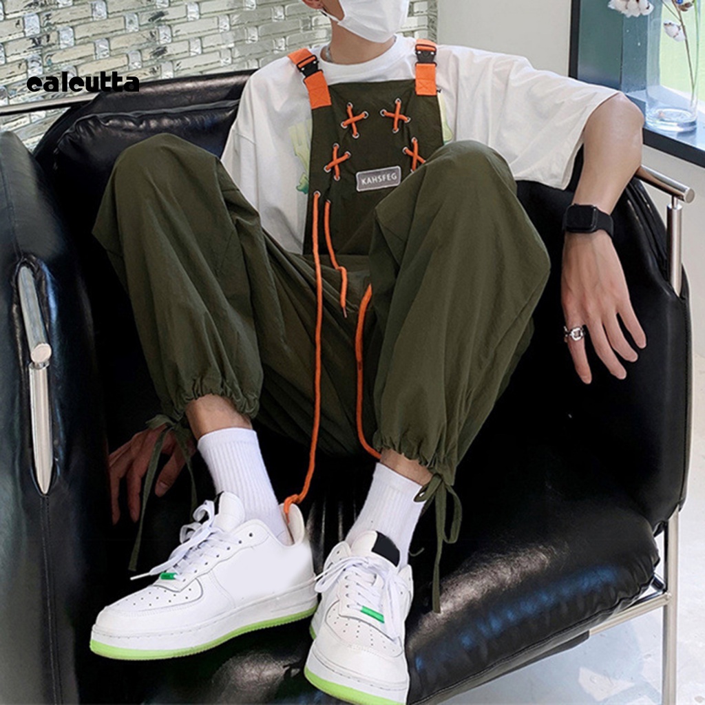 [Calicutta] Áo Liền Quần Không Tay Dáng Rộng Màu Trơn Có Túi Dây Rút Phong Cách Hip Hop Cổ Điển Cho Nam