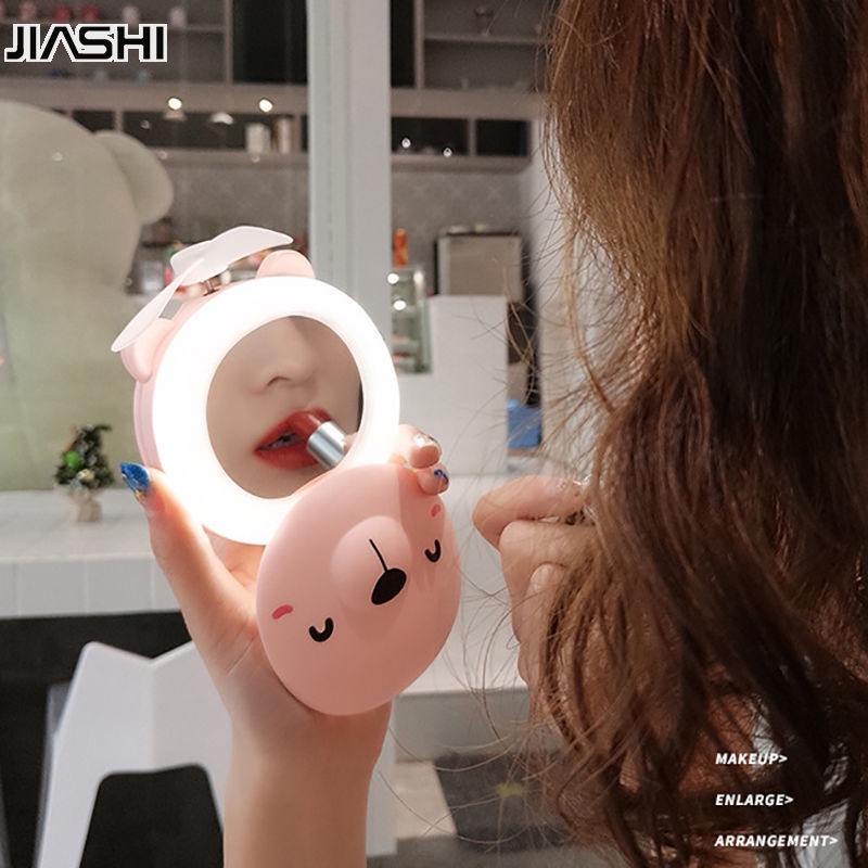 JIASHI Gương Trang Điểm mini Có Đèn led Sạc usb Dễ Thương